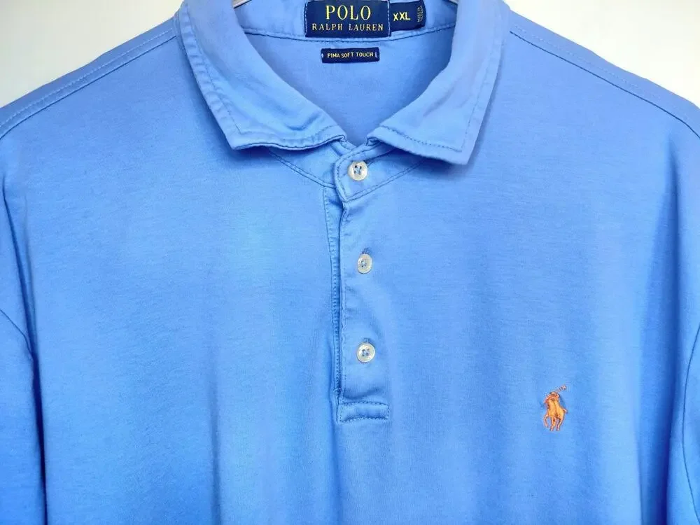 Polo Ralph Lauren Pima Soft Touch Polo Shirt Men’s XXL Blue Orange Pony Pristine